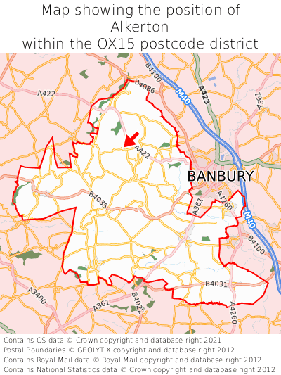 Map showing location of Alkerton within OX15