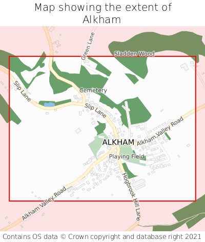 Map showing extent of Alkham as bounding box