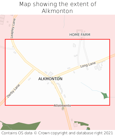 Map showing extent of Alkmonton as bounding box