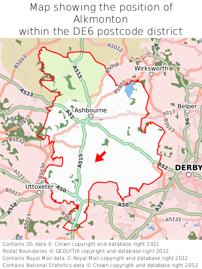 Map showing location of Alkmonton within DE6