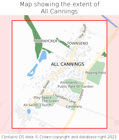 Map showing extent of All Cannings as bounding box