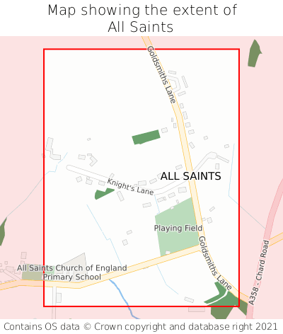 Map showing extent of All Saints as bounding box