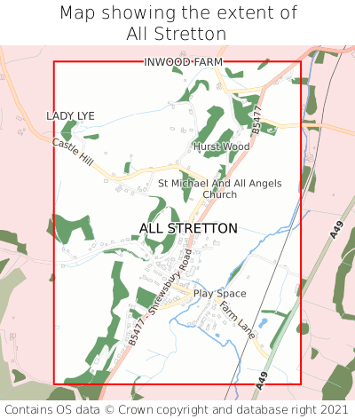 Map showing extent of All Stretton as bounding box