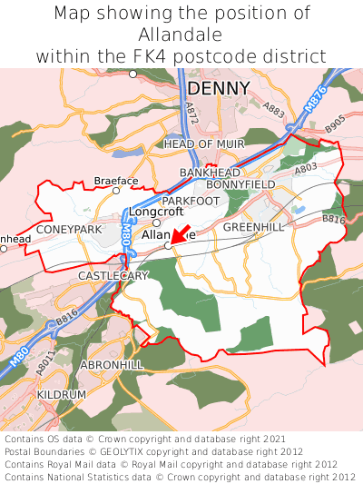 Map showing location of Allandale within FK4