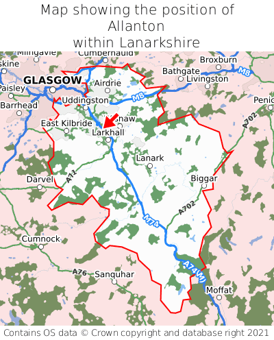 Map showing location of Allanton within Lanarkshire