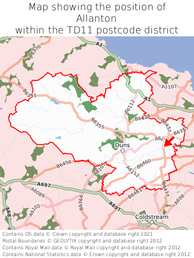 Map showing location of Allanton within TD11