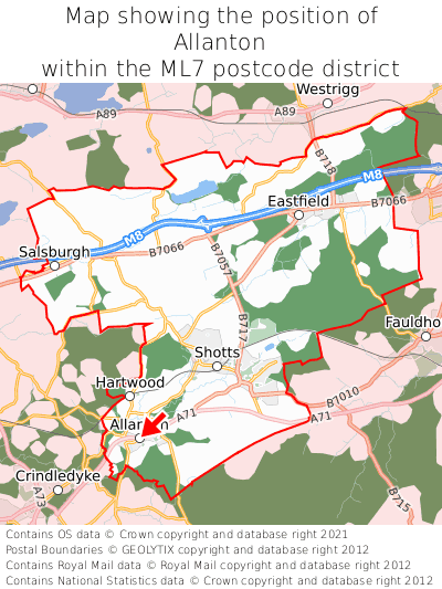 Map showing location of Allanton within ML7