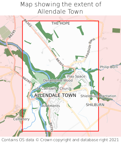 Map showing extent of Allendale Town as bounding box