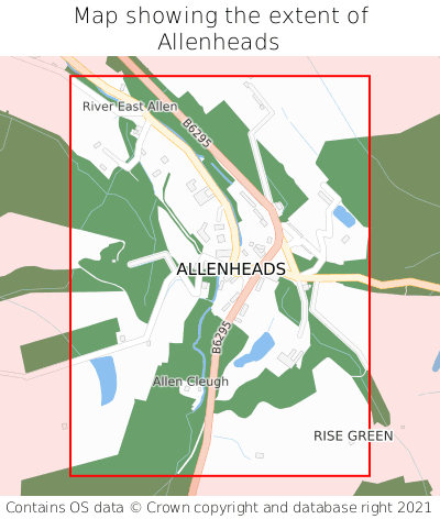 Map showing extent of Allenheads as bounding box