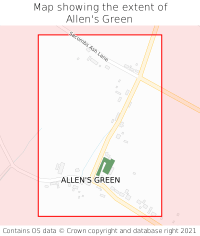 Map showing extent of Allen's Green as bounding box