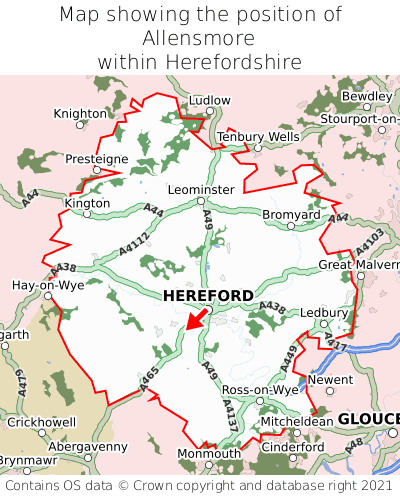 Map showing location of Allensmore within Herefordshire