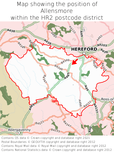 Map showing location of Allensmore within HR2