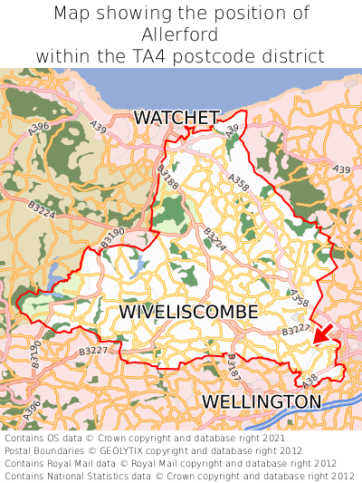 Map showing location of Allerford within TA4