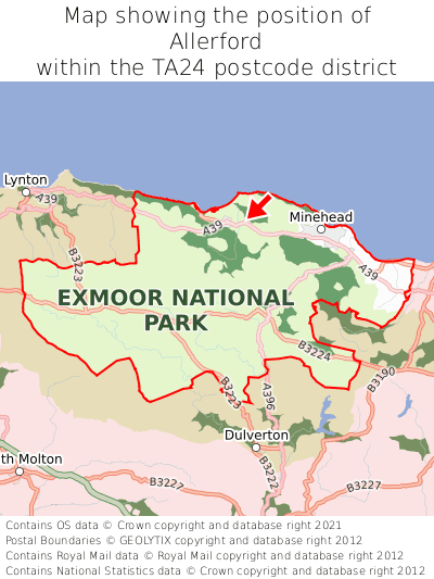 Map showing location of Allerford within TA24