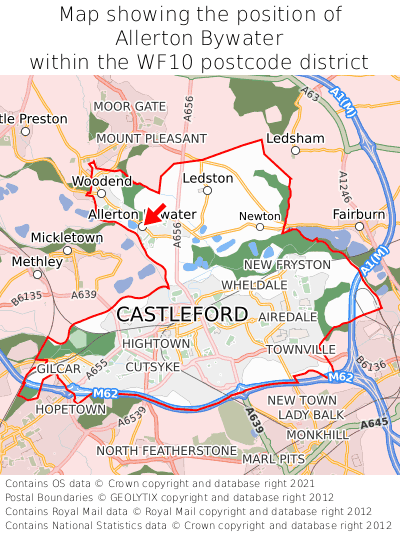Map showing location of Allerton Bywater within WF10