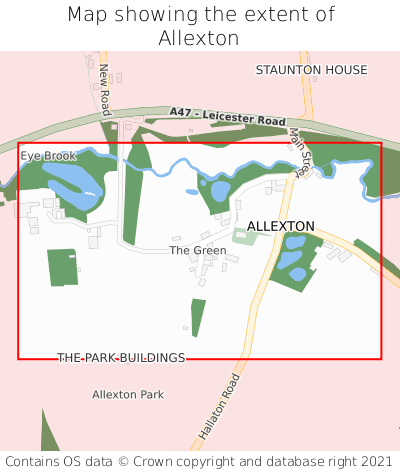 Map showing extent of Allexton as bounding box