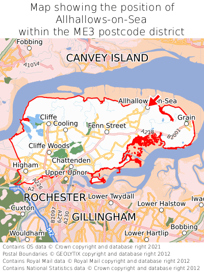 Map showing location of Allhallows-on-Sea within ME3