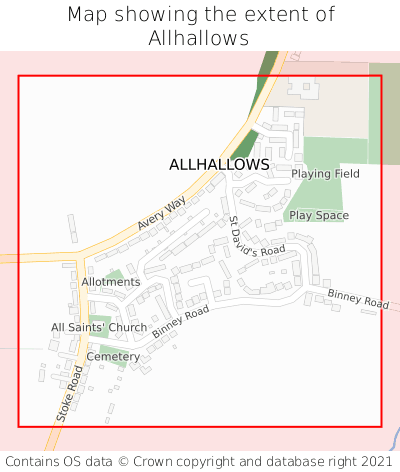 Map showing extent of Allhallows as bounding box