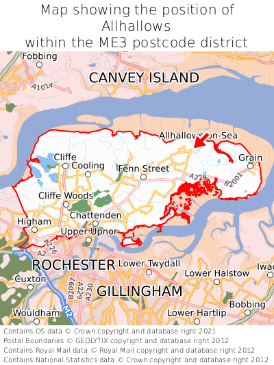 Map showing location of Allhallows within ME3