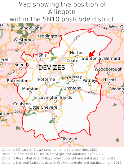 Map showing location of Allington within SN10