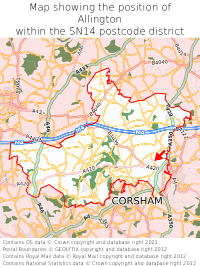 Map showing location of Allington within SN14