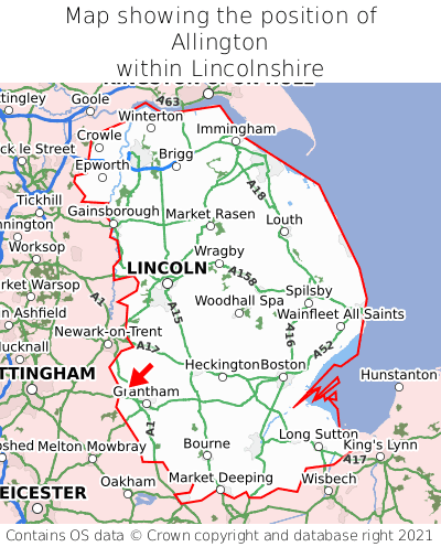 Map showing location of Allington within Lincolnshire