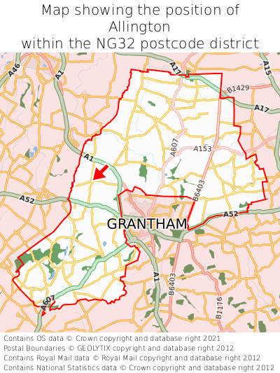 Map showing location of Allington within NG32