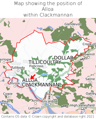 Map showing location of Alloa within Clackmannan