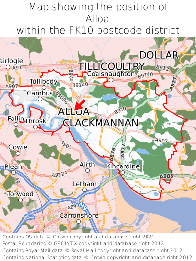 Map showing location of Alloa within FK10