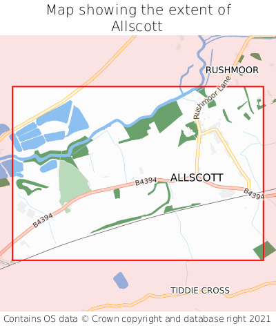 Map showing extent of Allscott as bounding box