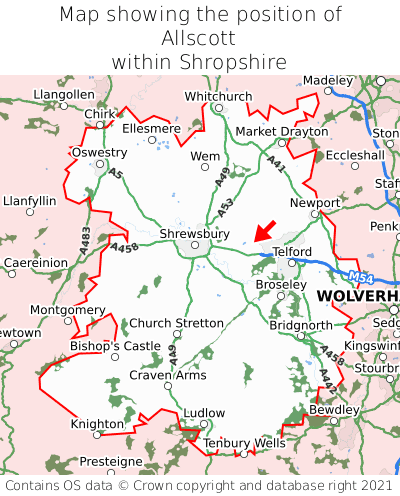 Map showing location of Allscott within Shropshire