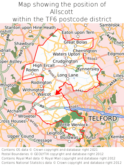 Map showing location of Allscott within TF6
