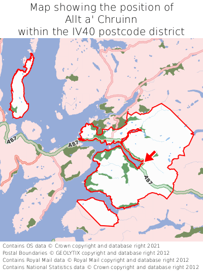 Map showing location of Allt a' Chruinn within IV40