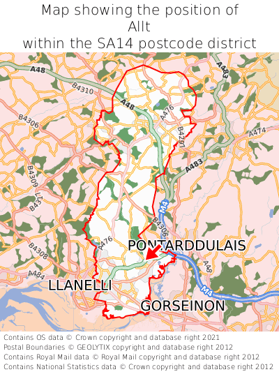 Map showing location of Allt within SA14