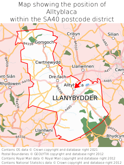 Map showing location of Alltyblaca within SA40