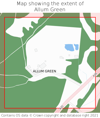 Map showing extent of Allum Green as bounding box