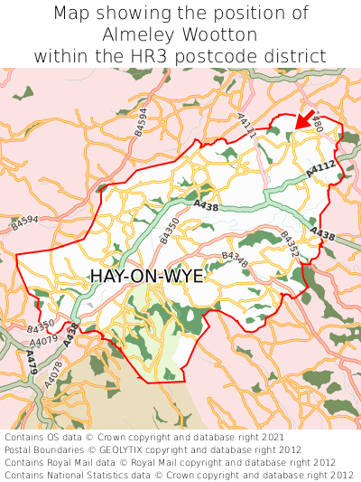 Map showing location of Almeley Wootton within HR3