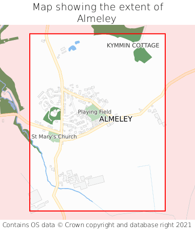 Map showing extent of Almeley as bounding box