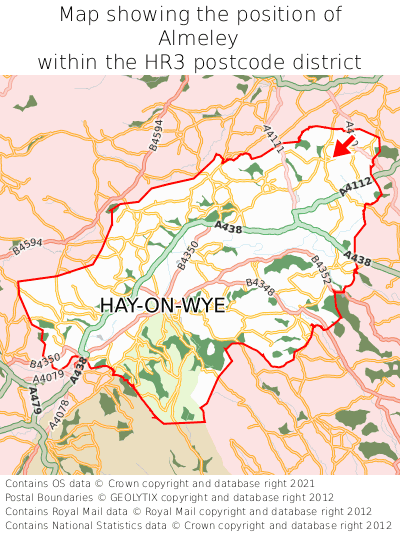 Map showing location of Almeley within HR3