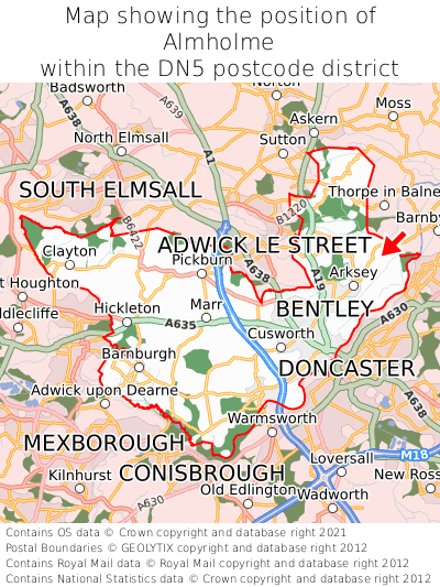 Map showing location of Almholme within DN5