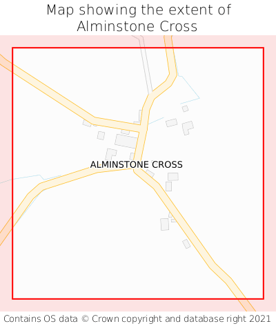 Map showing extent of Alminstone Cross as bounding box