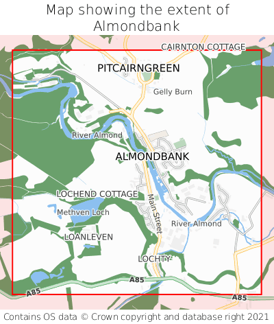 Map showing extent of Almondbank as bounding box