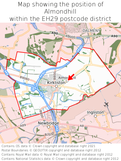 Map showing location of Almondhill within EH29