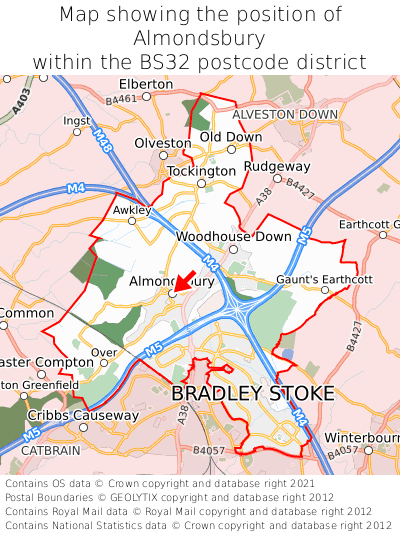 Map showing location of Almondsbury within BS32
