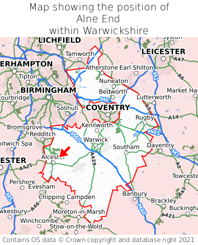 Map showing location of Alne End within Warwickshire