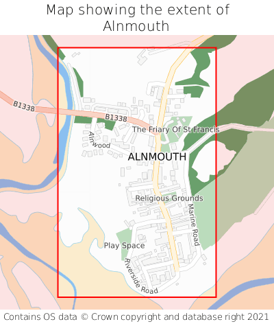 Map showing extent of Alnmouth as bounding box