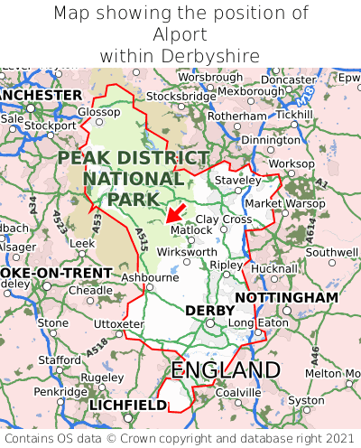 Map showing location of Alport within Derbyshire