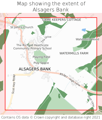 Map showing extent of Alsagers Bank as bounding box
