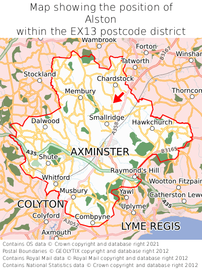 Map showing location of Alston within EX13