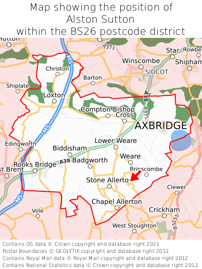 Map showing location of Alston Sutton within BS26